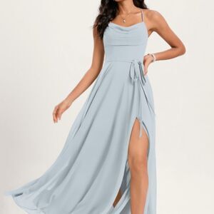 JJ’s House A-line Cowl Floor-Length Bridesmaid Dress With Ruffle Blue NWT IN PKG